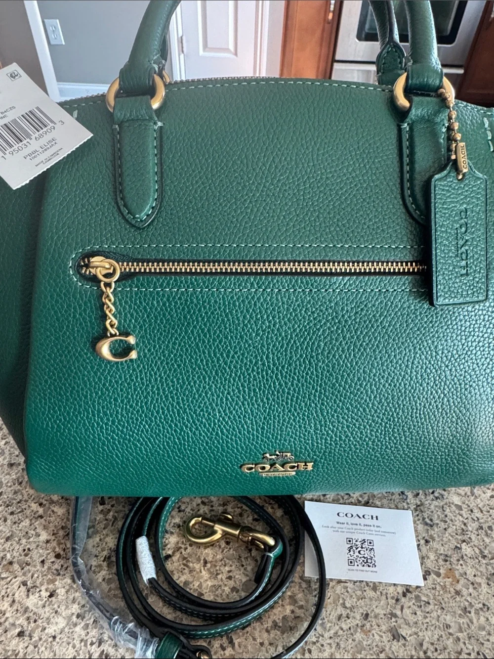 Coach Emerald Green Pebbled Leather Satchel with Gold Hardware - Picture 5 of 16